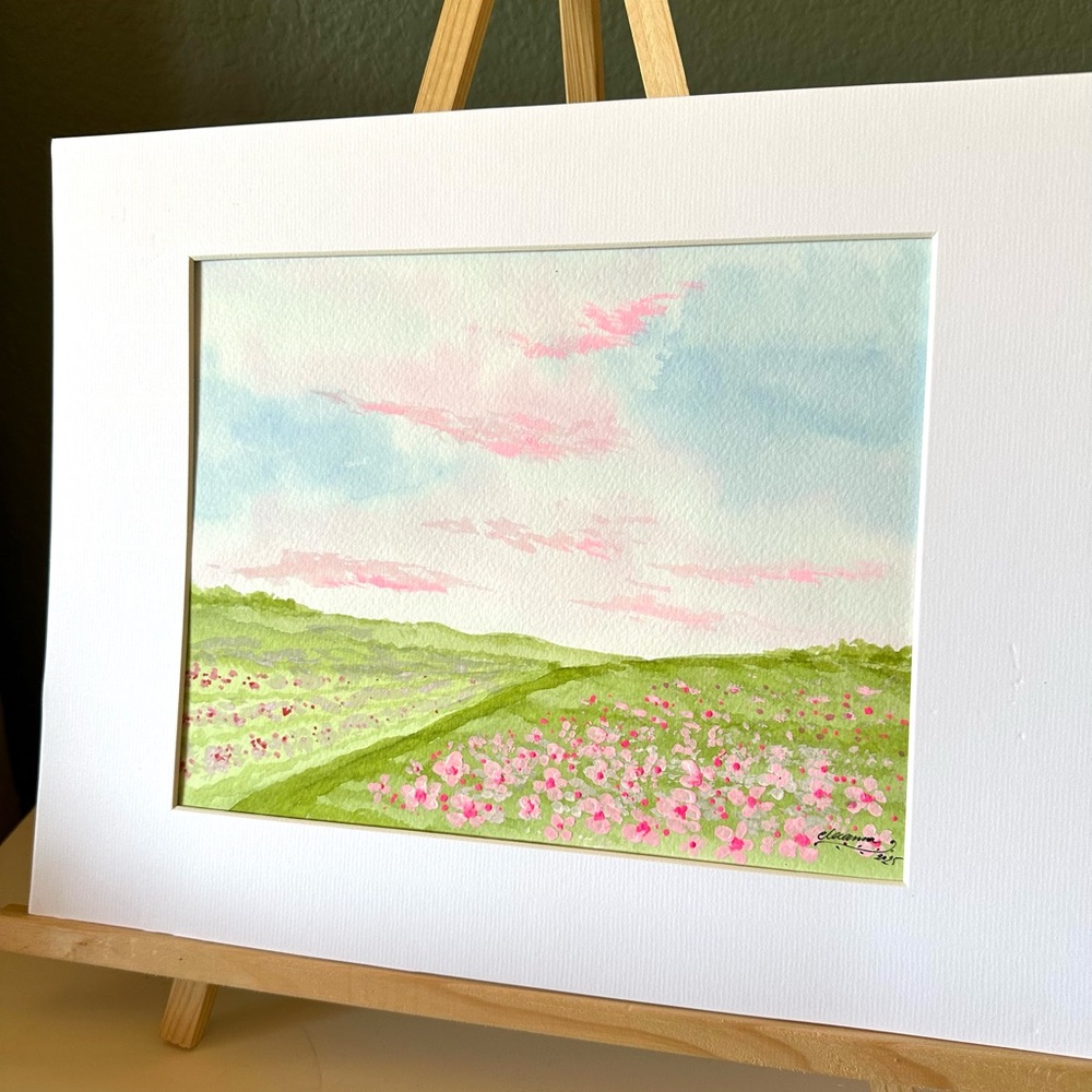 Hand-Painted Watercolor Art Pink Fields - Picture 3 of 6